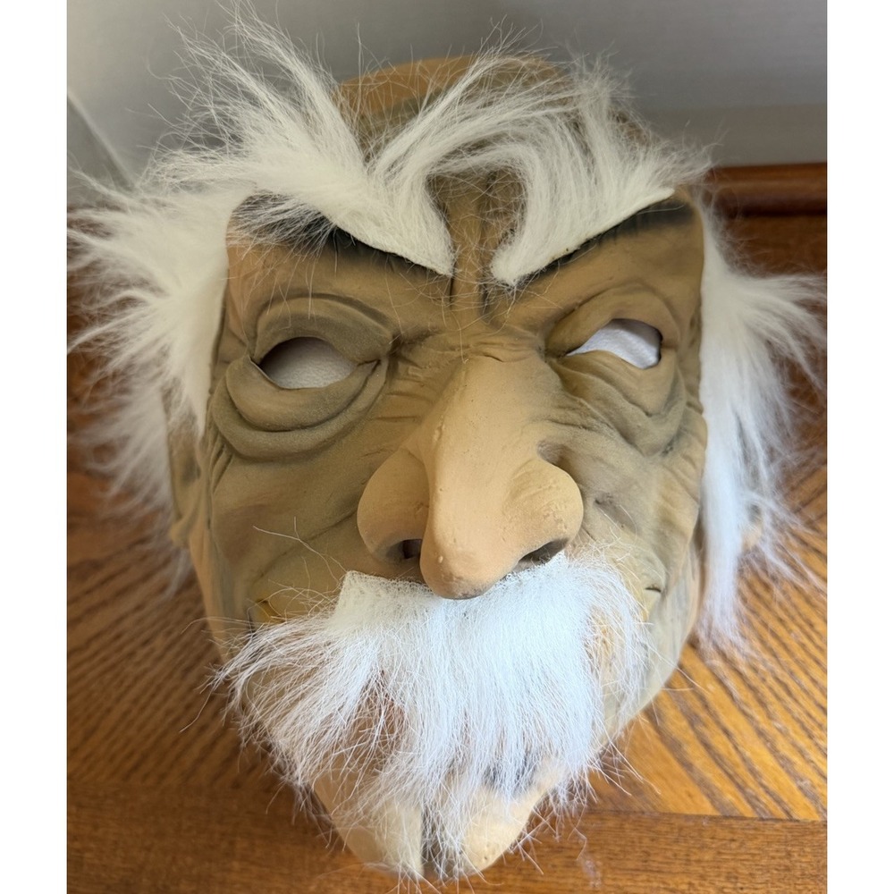 Paper Magic Group Old Man Latex Halloween Mask White Hair Adult Costume Vintage
